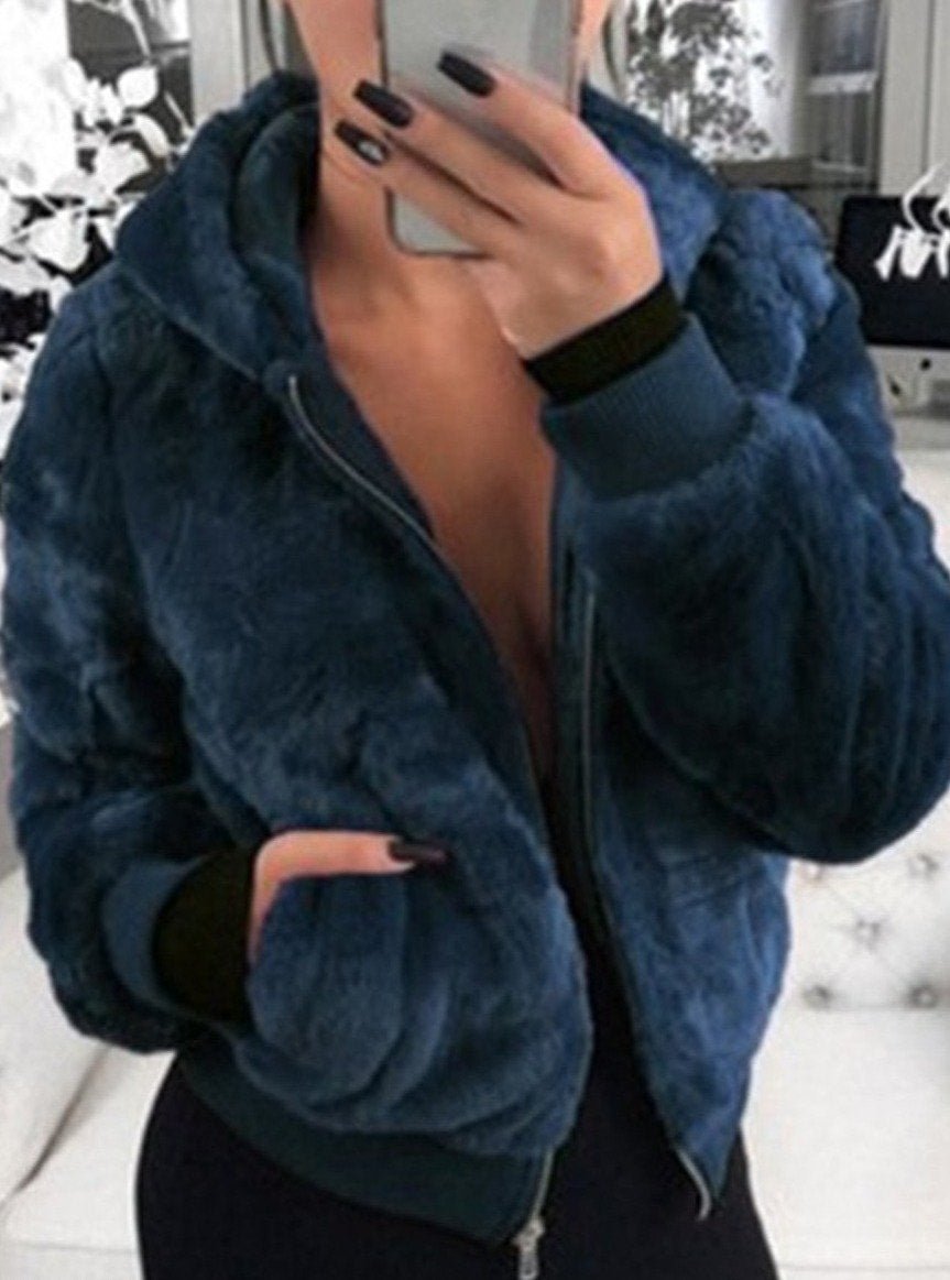 Casual Hooded Faux Fur Plush Jacket | EGEMISS