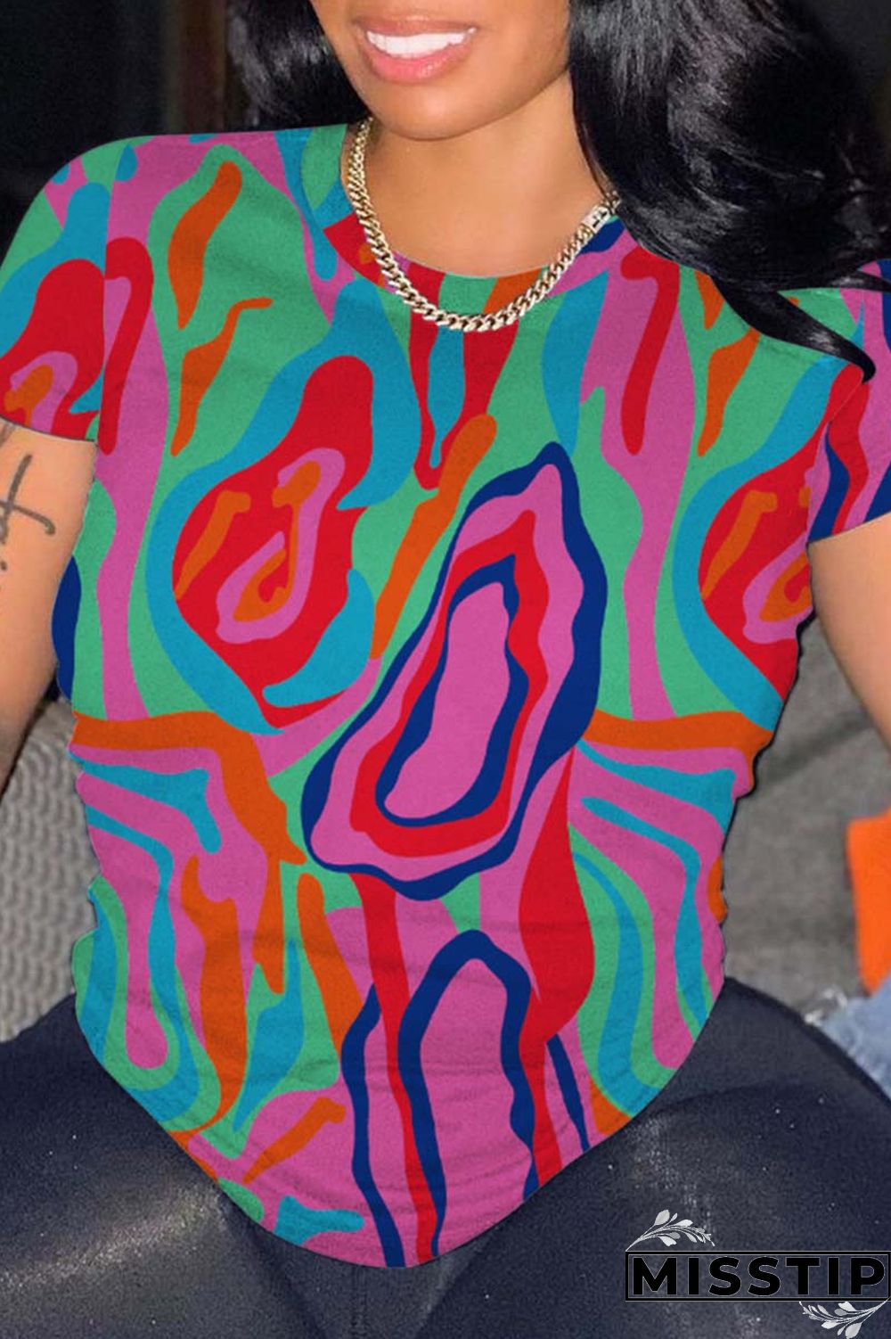 Pink Casual Print Basic O Neck T-Shirts