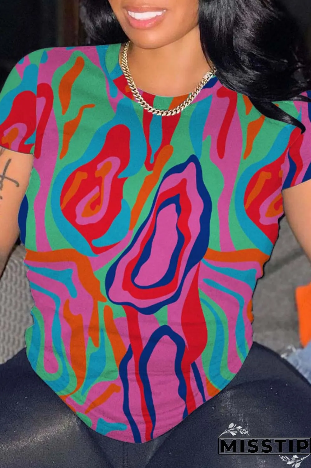 Pink Casual Print Basic O Neck T-Shirts