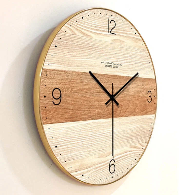 Modern Simple Wooden Wall Clock Silent for Bedroom Wall Art Decor Big Wall Clocks Wood Nordic Style Hanging Watch 14 inch