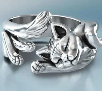 Alloy Cat Open Ring Retro Live Mouth Cat Totem Ring