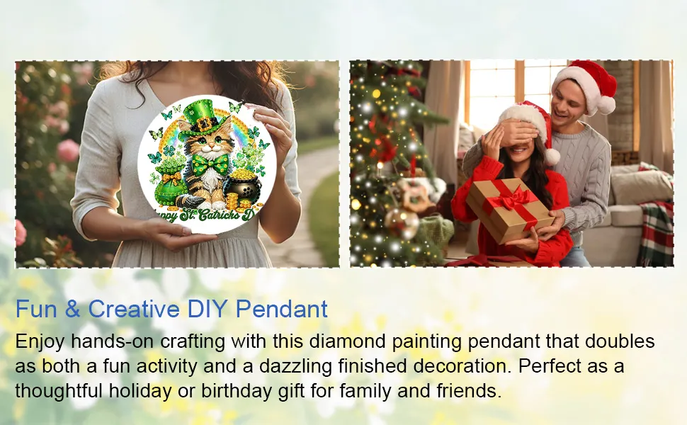 St Patricks Day Cat DIY 2D Flat Acrylic Diamond Painting Kits 5D Diamond Art Painting Window Pendants for Home Garden Wall Decoration