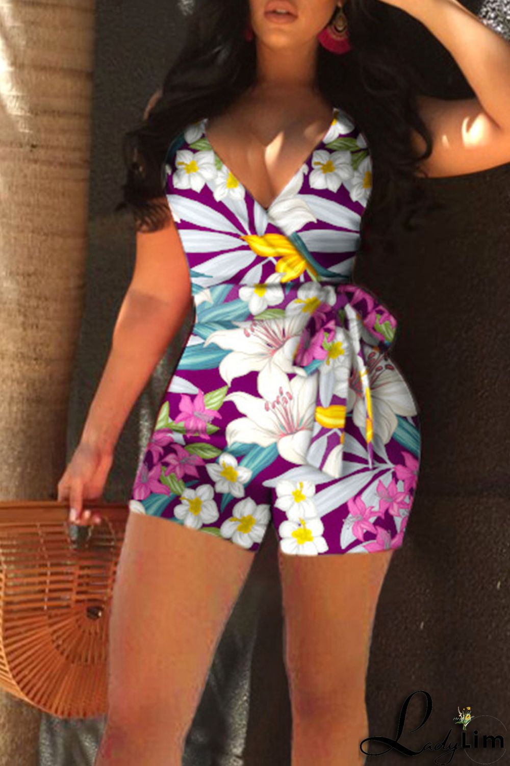 Black White Casual Print Patchwork Backless Regular Jumpsuits