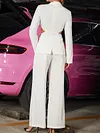 Urban Belly-Hollow Blazers Top&Wide Leg Simple Two-Piece Suits