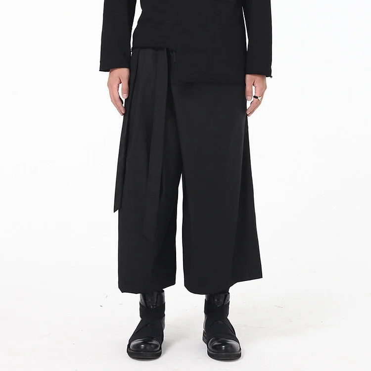 Darkwear Solid Color Culottes Loose and Casual Wide-leg Pants-dark style-men's clothing-halloween