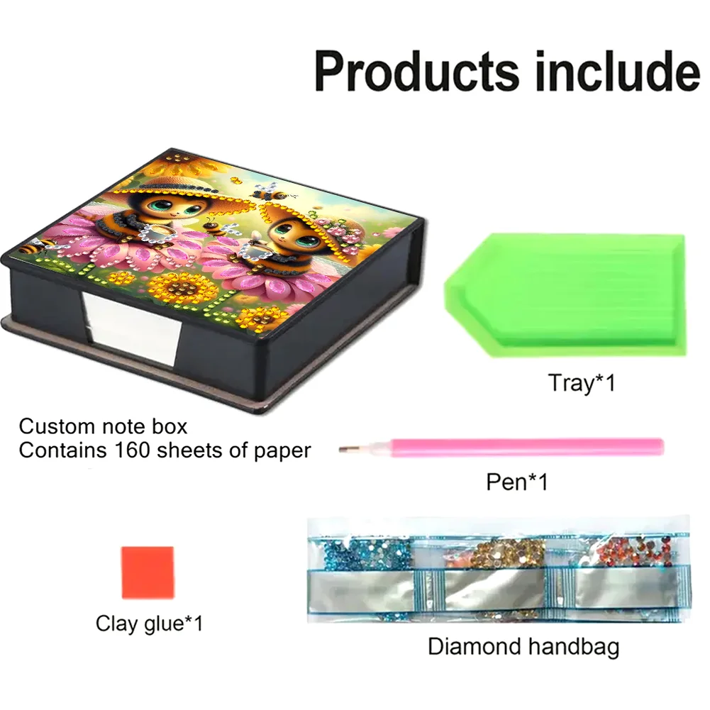 PU Bee Diamond Painting Notecard Box with Papers for DIY Art Craft