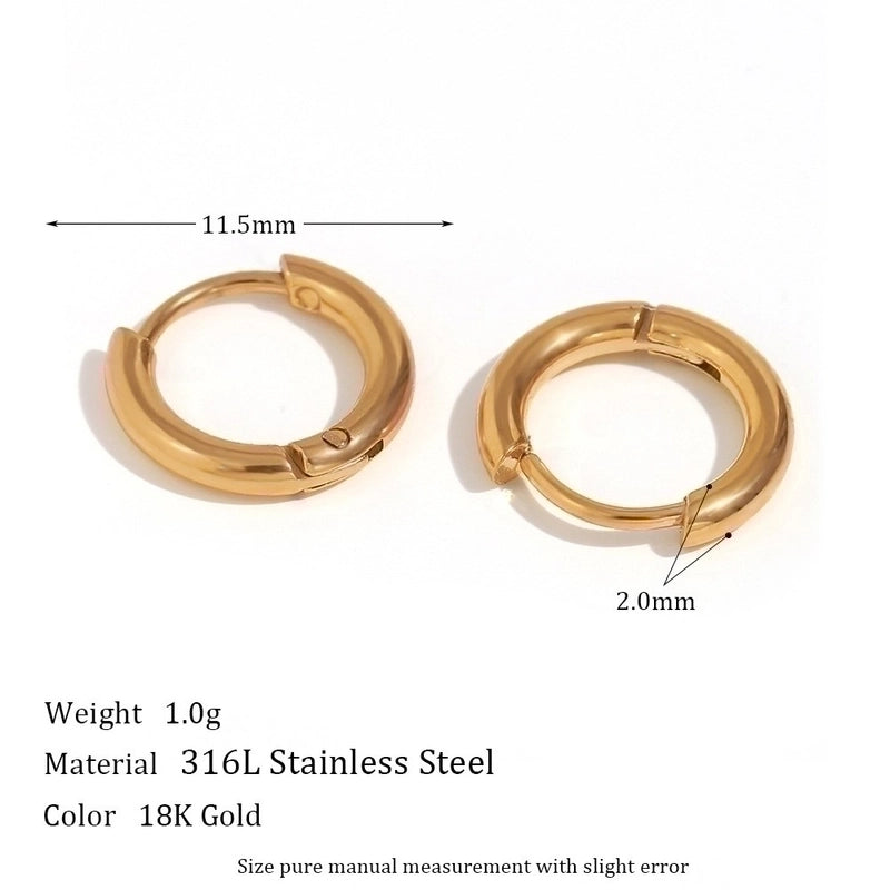 1 Pair Minimalist Round Solid Color Plating Inlay 304 Stainless Steel Zircon 18K Gold Plated Hoop Earrings