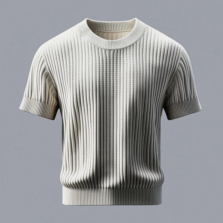 Men's Casual Crew Neck Short Sleeve Ribbed Knit T-Shirt