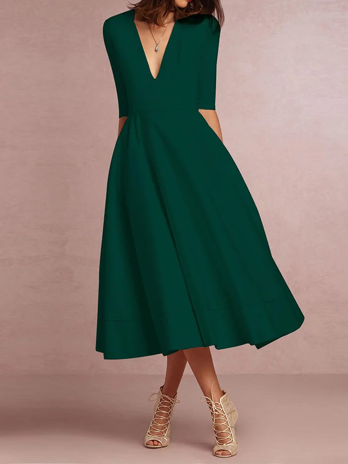 Deep V Sexy Mid Sleeve Dress
