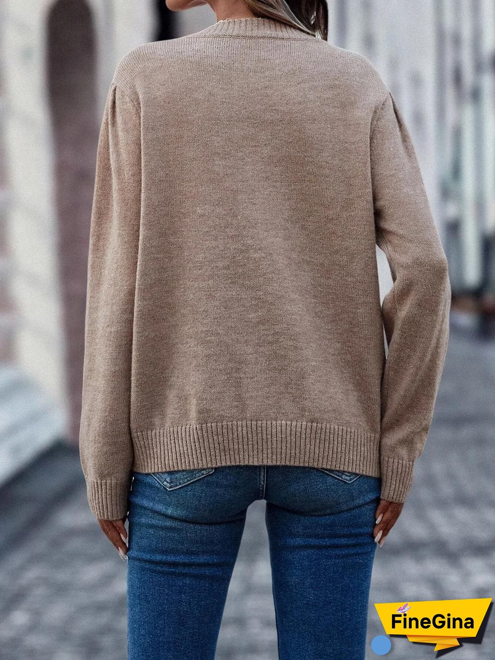 Casual Plain Round Neck Sweater