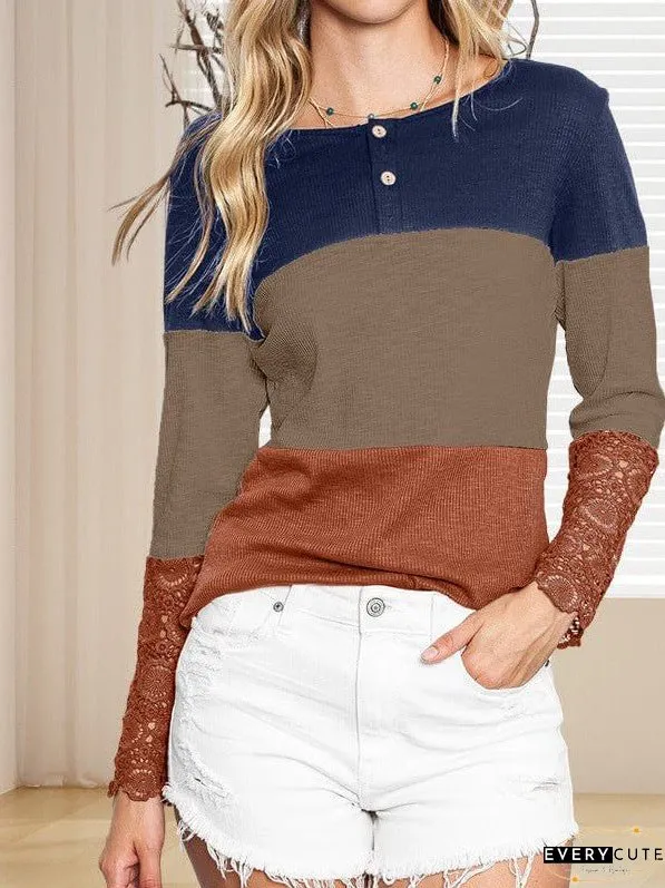 Casual Stylish Boat Neck Color Block Long Sleeve Sweater