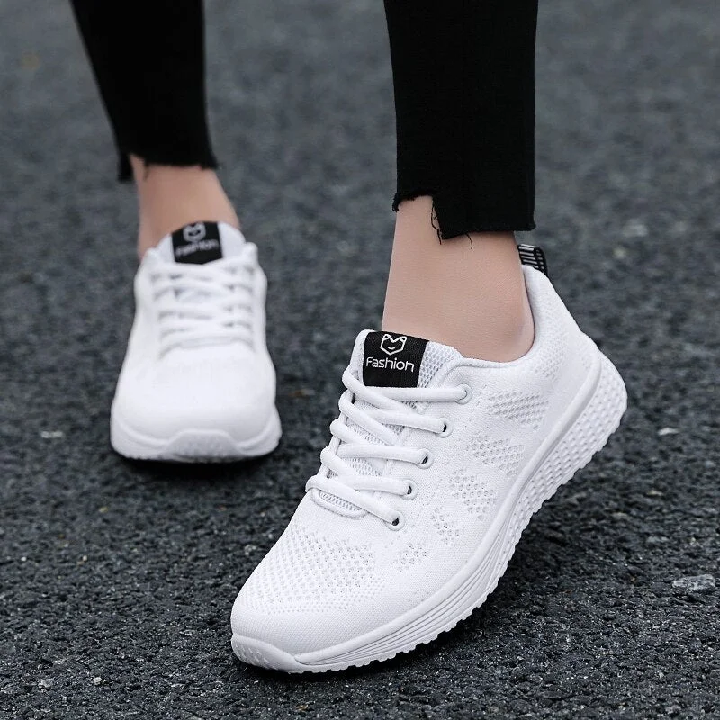 Women Shoes Flats Fashion Casual Ladies Shoes Woman Lace-Up Mesh Breathable Female Sneakers Zapatillas Mujer Tenis Feminino