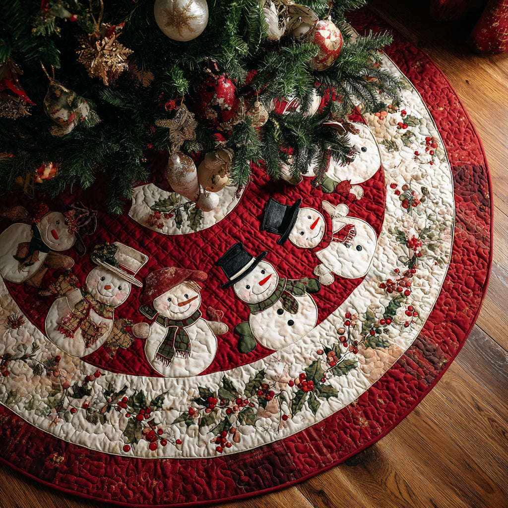 Plaid Snowman Quilted Christmas Tree Skirt NCU0HH1197