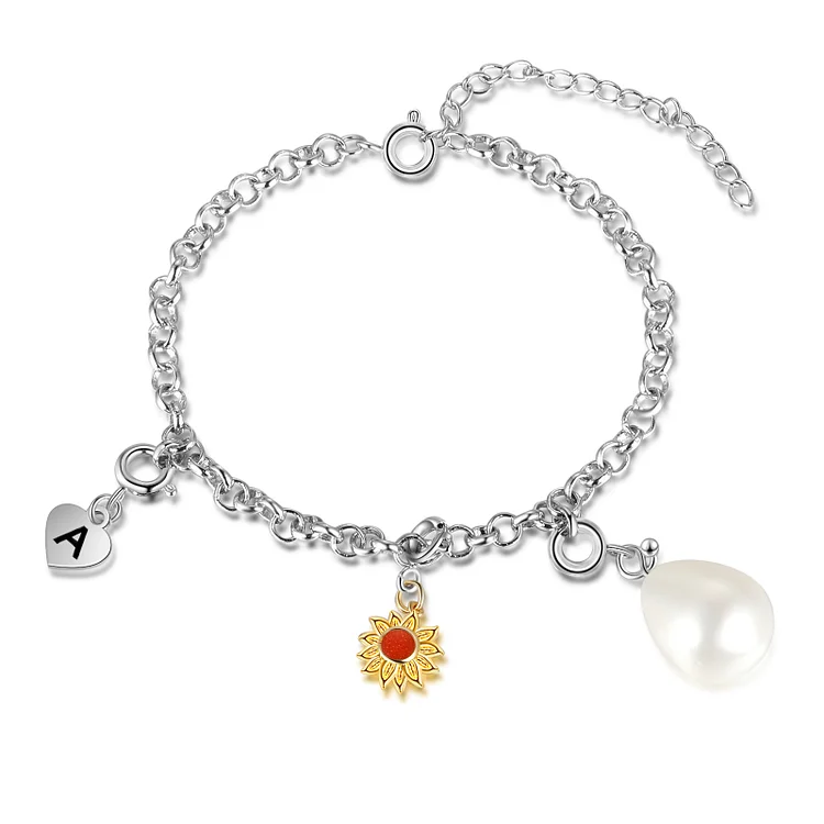 Personalisierter Buchstabe Sonnenblume Armband mit Perle