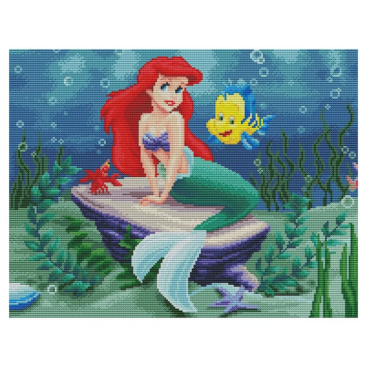 Mermaid Clown Fish - 11CT 3 Strands Threads Printed Cross Stitch Kit - 50x40cm(Canvas)