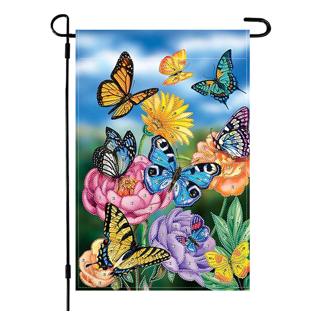 Garden Butterfly Diamond Painting Garden Flag for Garden Patio Yard Lawn