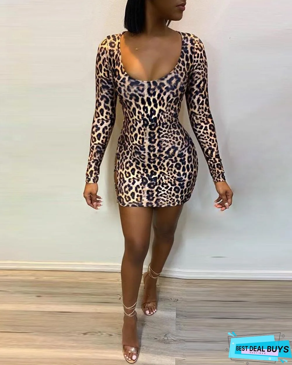 Leopard Lace Up Backless Bodycon Dress