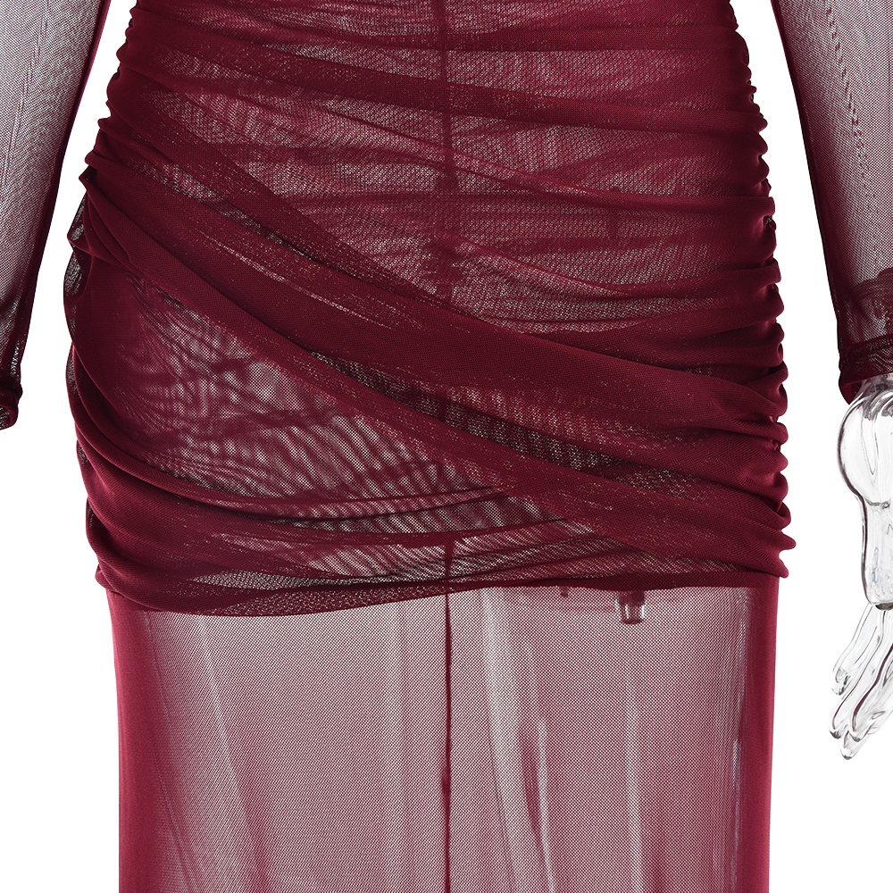 Elegant Mesh Patchwork Long Sleeve Bodycon Party Club Evening Dress Sexy Double Layer Perspective Vestido Autum Clothing