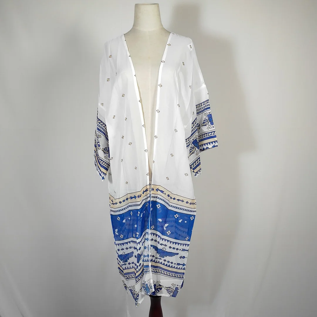 Brownm Brownm Women's Positioning Print Chiffon Beach Sunscreen Cardigan Holiday Shawl Bikini Smock