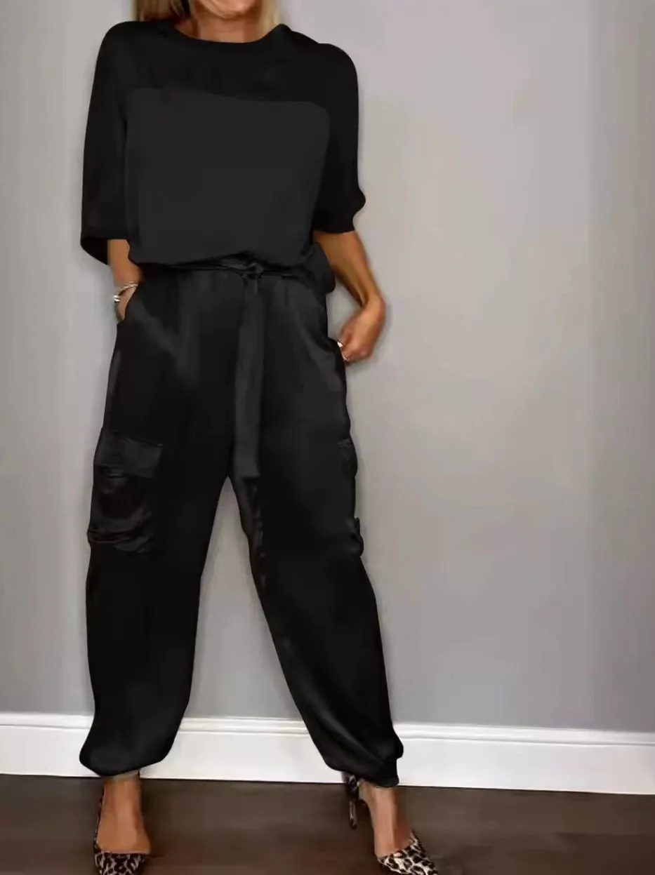 Nigikala Nigikala Fashion Lady Smooth Sleeve Half-Sleeveed Trompack Two-Piece Set