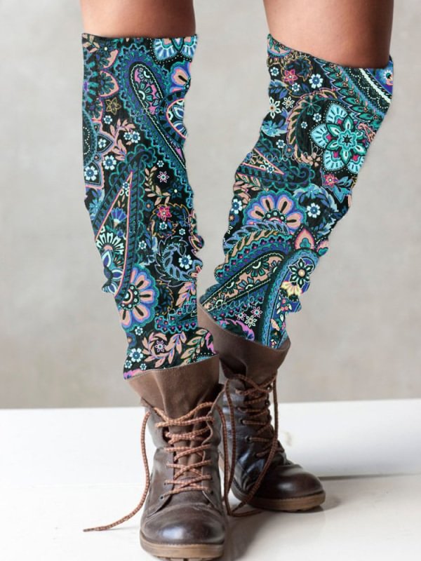 vintage print knitted boots cuffs leg warmer
