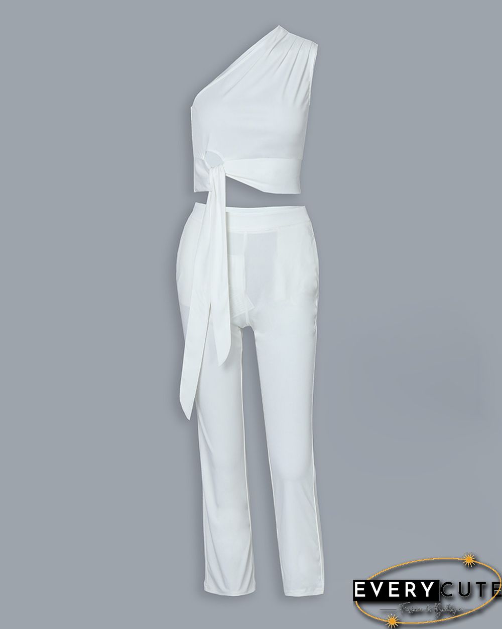 One Shoulder Tied Detail Top & High Waist Pant Sets
