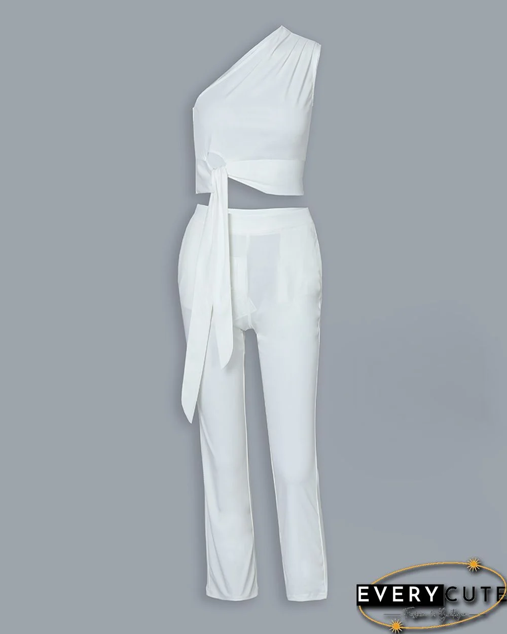 One Shoulder Tied Detail Top & High Waist Pant Sets