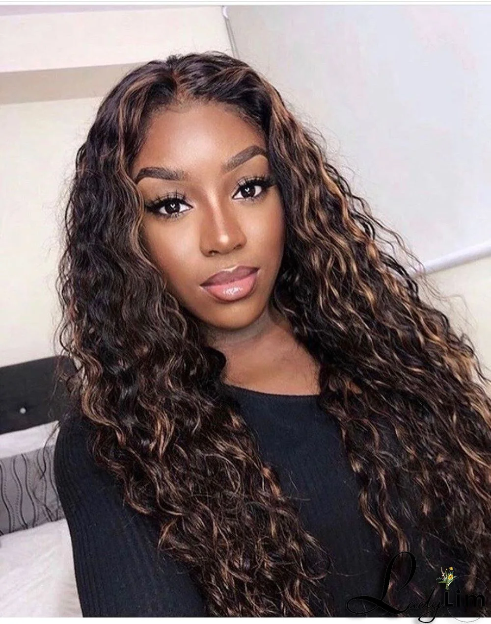 Wig Women Middle Part Long Curly Hair Headgear