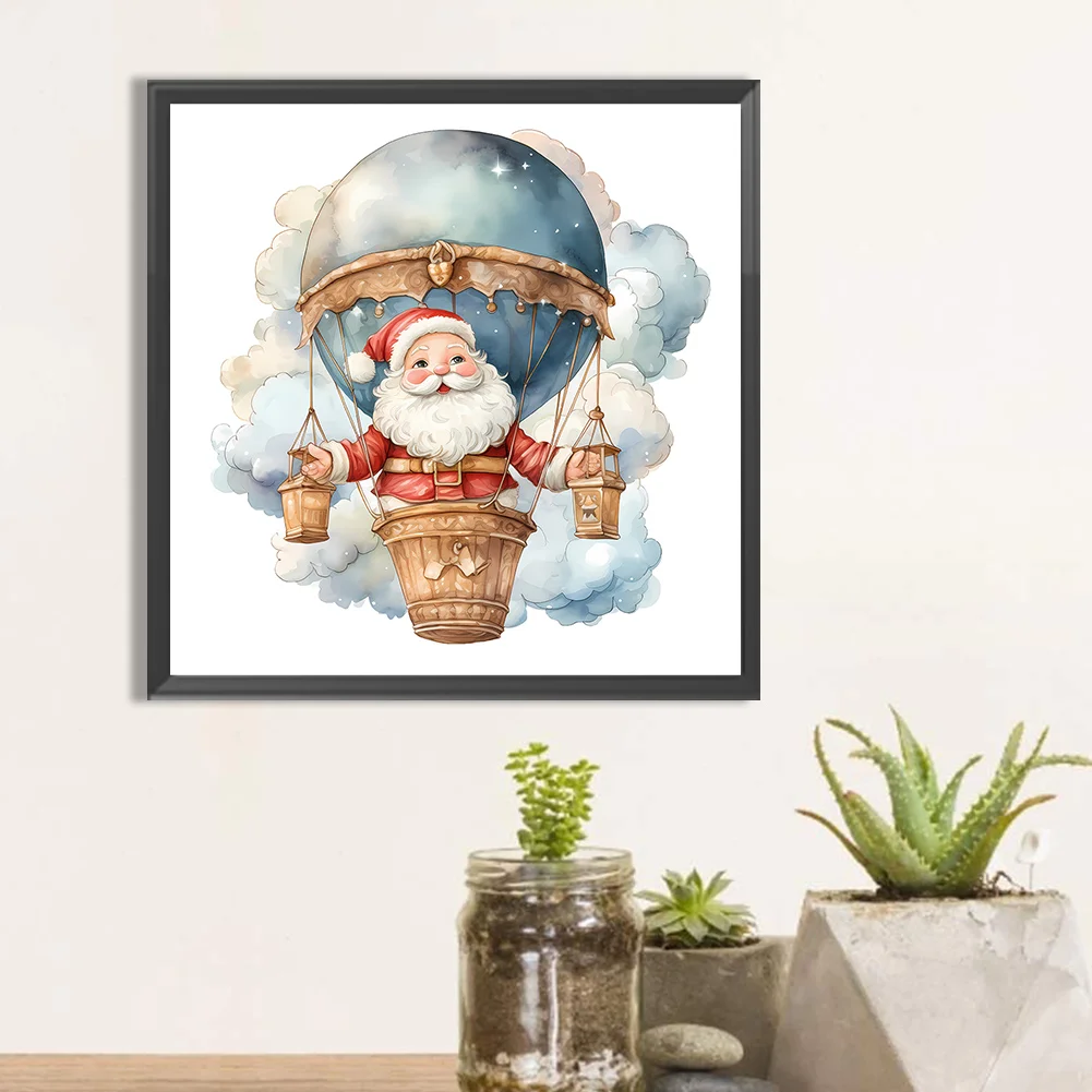 Diamond Painting - Full Round Drill - Hot Air Balloon Santa(Canvas|30*30cm)