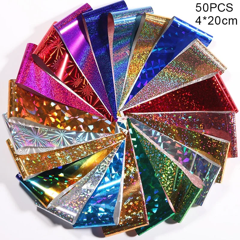 10Pcs/Set Colorful Nail Foil Stickers Mirror iridescent Effect Stickers Nail Art Transfer Foils Manicures Slider Decorations