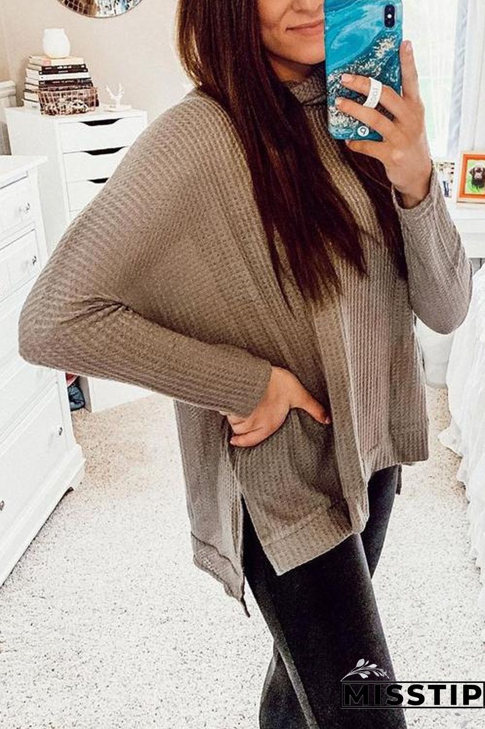 Cowl Neck Slit Sweater