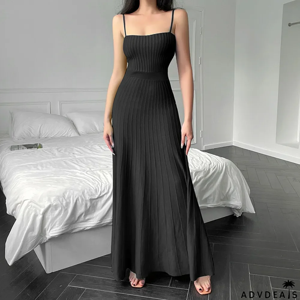 Women Autumn Sexy Solid Color Sling Dress