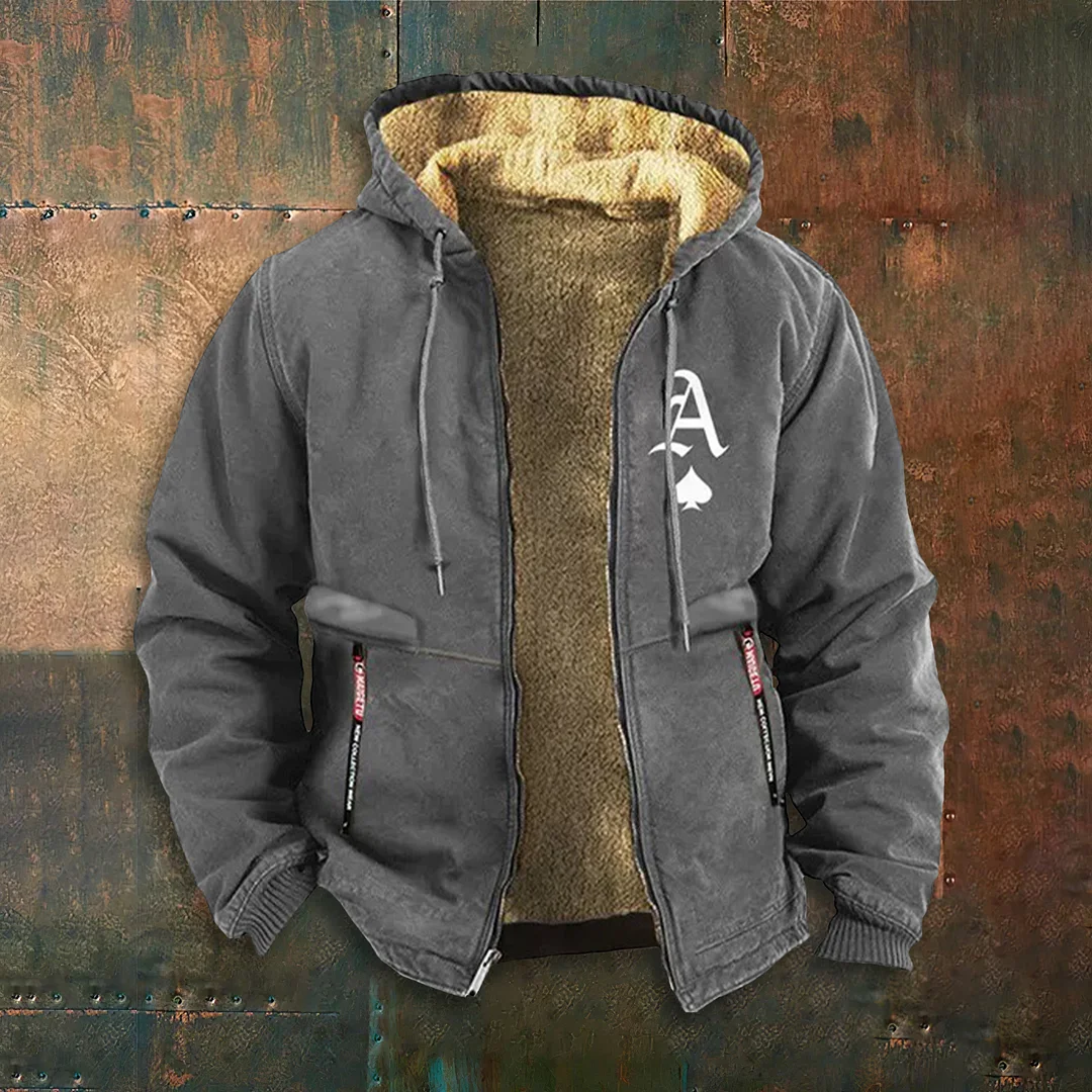 Men'S Zippered Fleece Pocket Aces Of Spades Hoodie