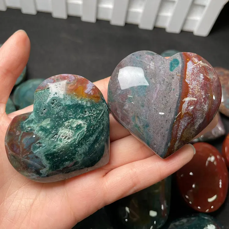 Ocean Jasper Heart Palm Stone 海洋碧玉爱心把玩-Helmsman Crystal