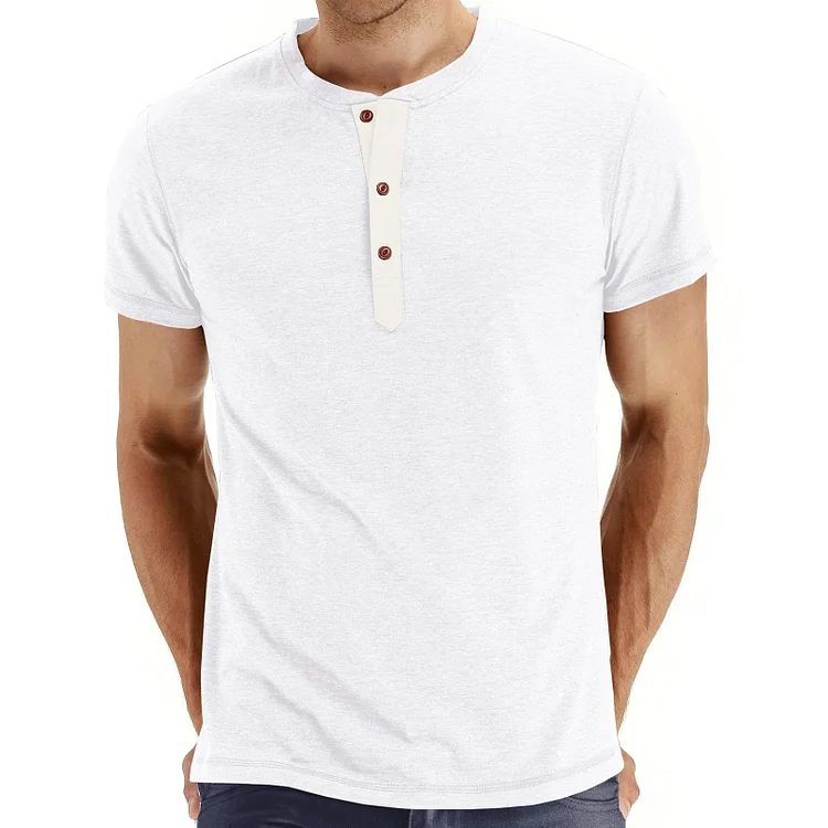 BUTTON HENLEY NECK GRAPHIC TEE