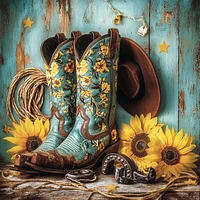 Western Cowboy Gear with Sunflowers - Diamond Painting