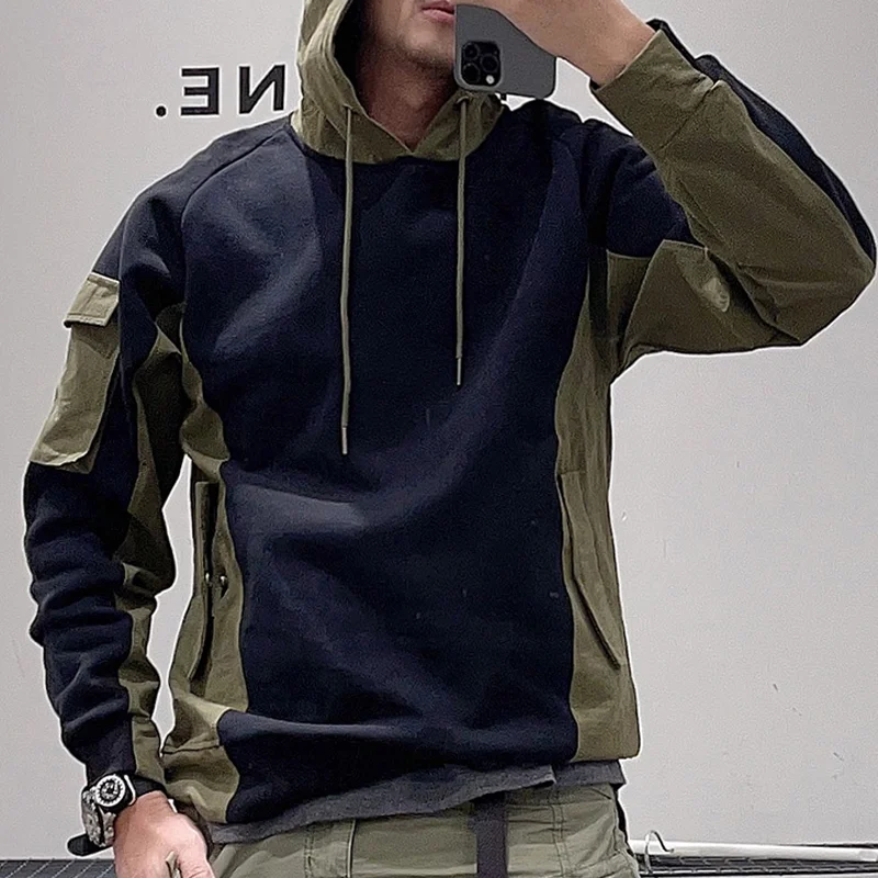 Versatile Loose American Colorblock Hoodie