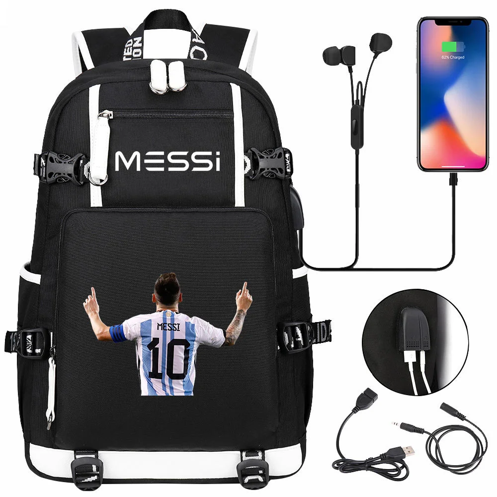 Buzzdaisy Score Big with Lionel Messi Backpack - Fits 15-inch Laptop, USB Charging, Multi-Pocket Capacity