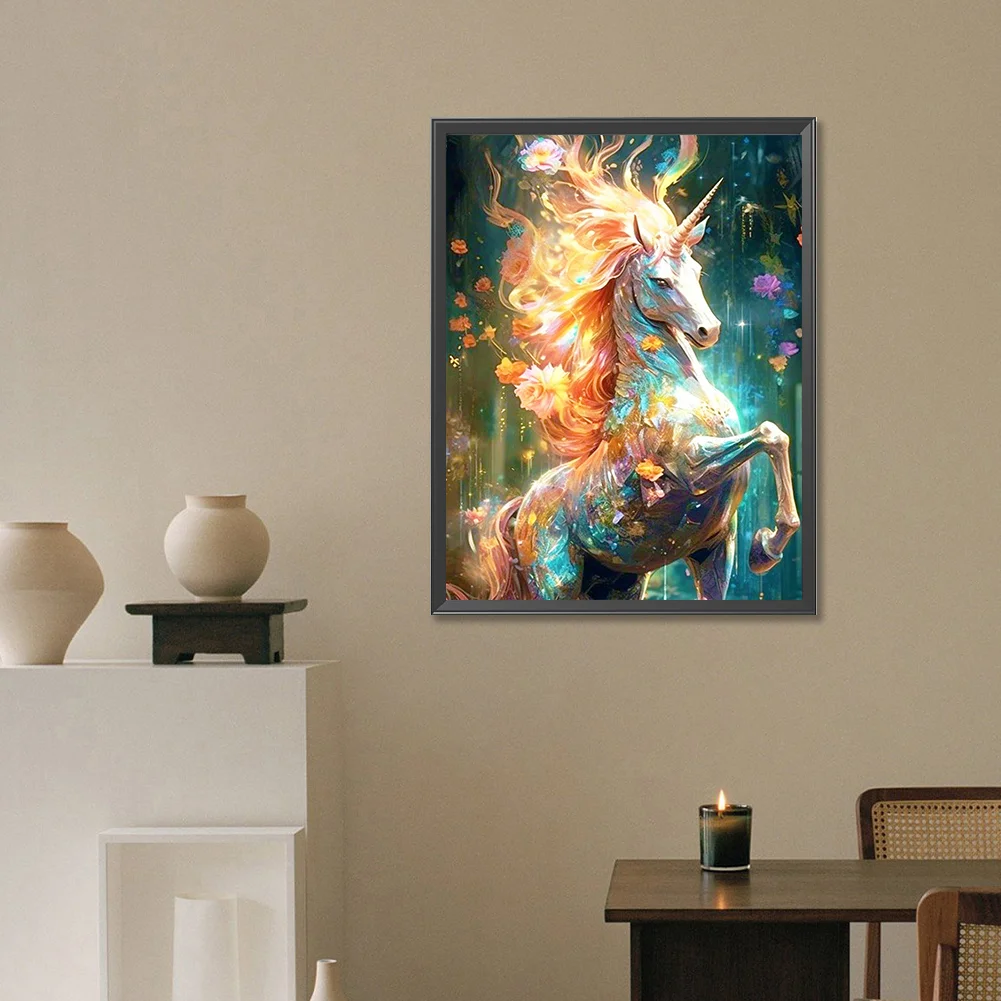 Full Round Diamond Painting 30*40cm - Flowers And Forest Unicorns