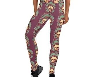 pornhint Pornhint Grunge Skull Deep Purple Yoga Leggings
