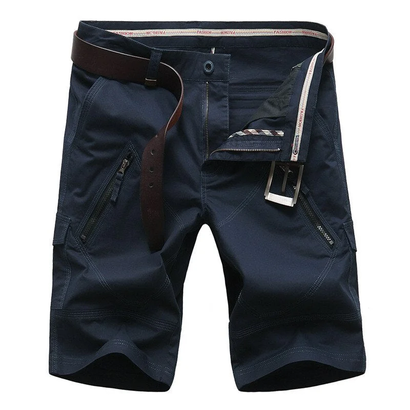 Huiketi Shorts Men Summer Military Cargo Shorts Cotton Loose Work Mens Shorts Tactical Trousers Man Straight Knee Length NO Belt