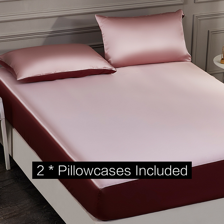 Pink Single Side Mulberry Silk Fitted Sheet Set-Chouchouhome
