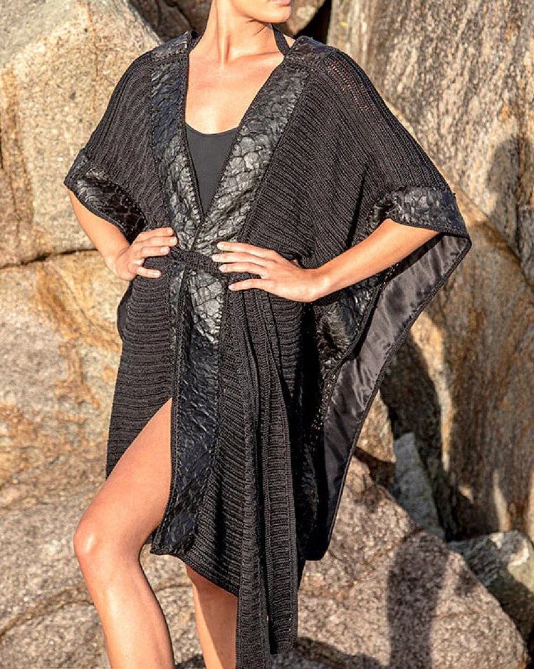 Retro Casual V-neck Slit White Loose Dress