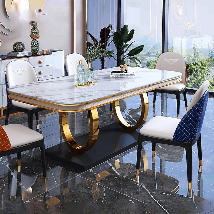 Homemys Modern Dining Table Sintered Stone Top With Stainless Steel Base