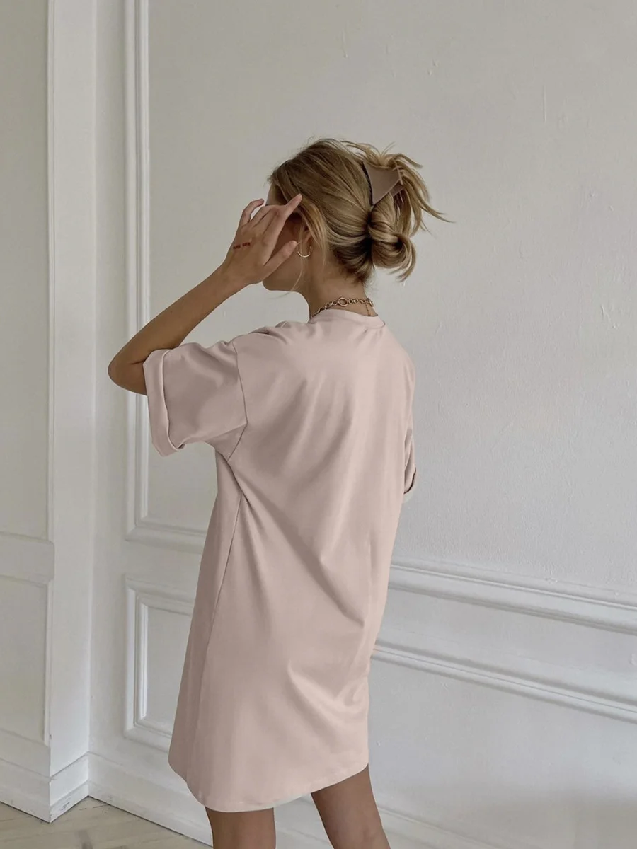 Athvotar Athvotar Summer New Cotton Dress Women's Casual Loose Round-Neck T-Neck Round-Neck A-Shaped Dress Women's Dress