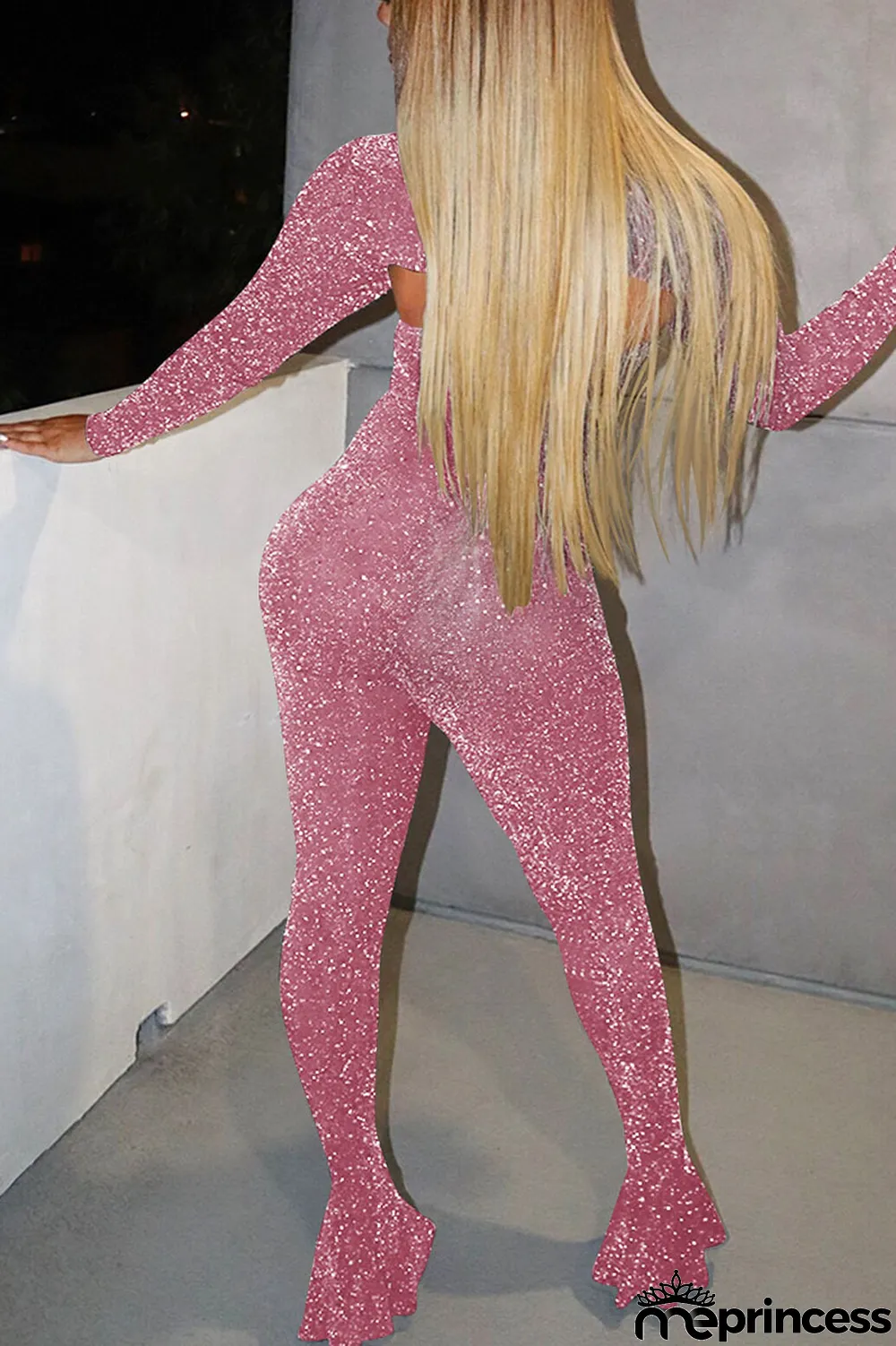 Red Sexy Solid O Neck Long Sleeve Two Pieces