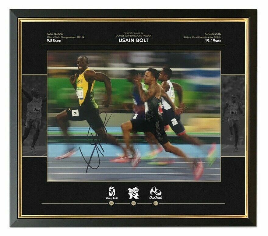 Usain Bolt Signed & FRAMED Photo Poster painting MOUNT DISPLAY Olympics JAMAICA AFTAL COA (FTO)