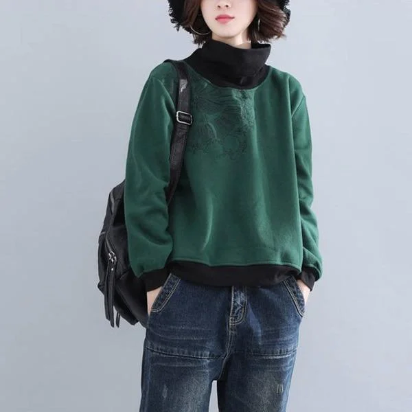 Winter Long Sleeve Turtleneck Pullovers Female Tops Hoodie