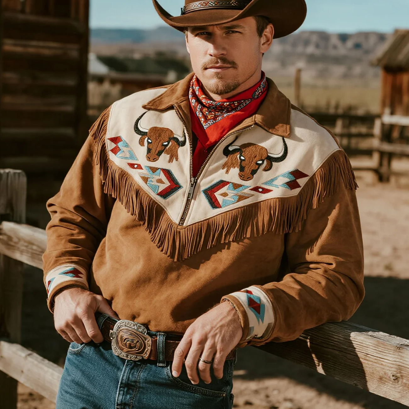 Retro Western Cowboy Style Tassel Contrast Color Stitching Half Zip Lapel Long Sleeve Sweatshirt Top