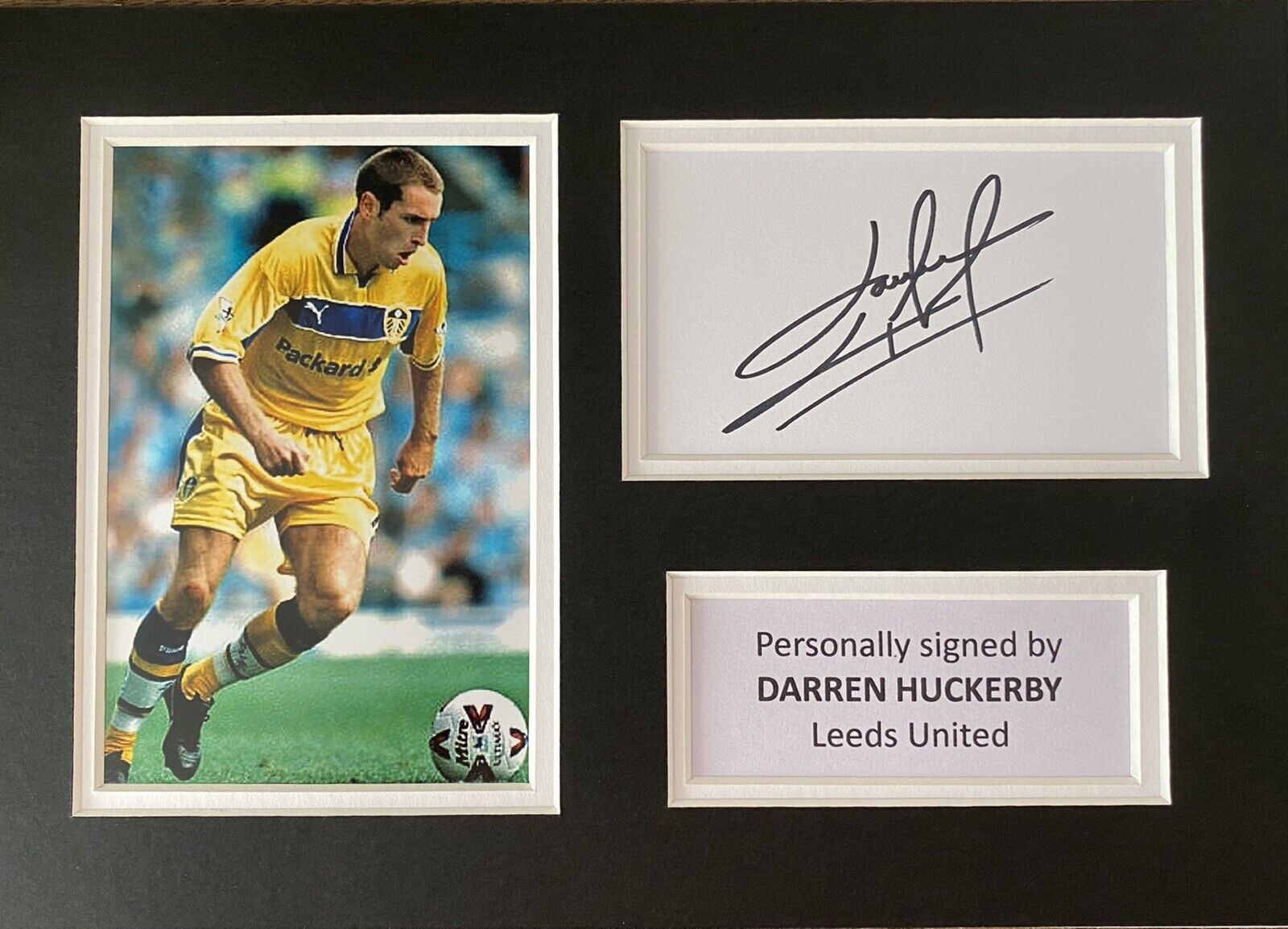 Darren Huckerby Hand Signed White Card In A4 Leeds United Mount Display